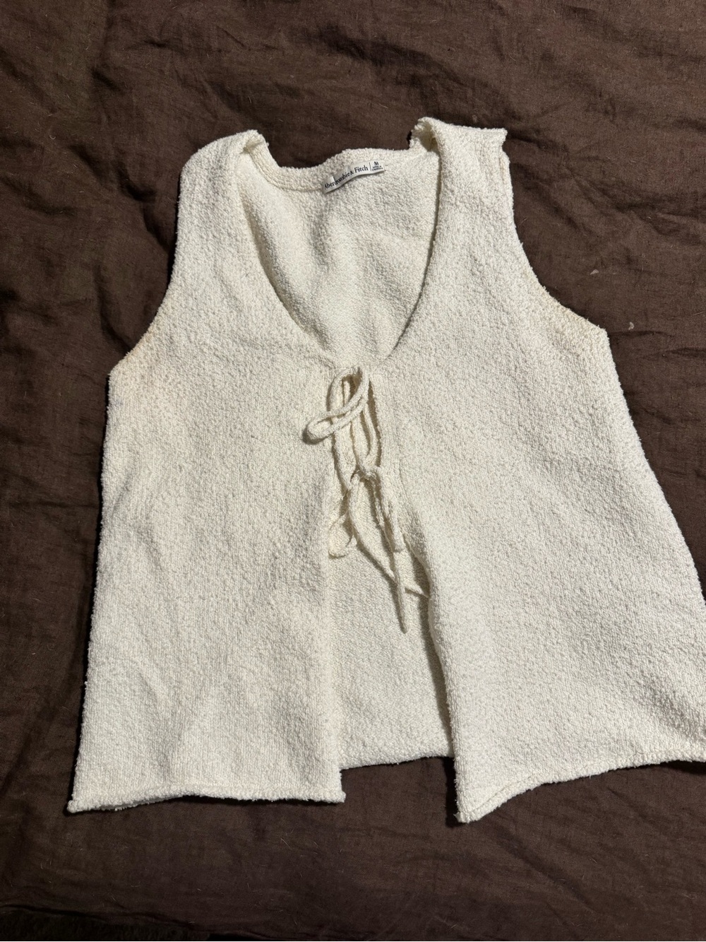 Abercrombie & Fitch Cream Tie-Front Textured Tank